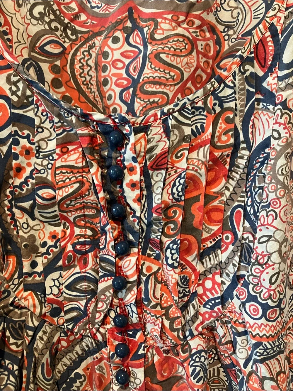 Banana Republic Red and Navy Paisley Peasant Blouse 100% silk xl